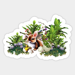 Easter time, cute bunny and easter eggs Sticker